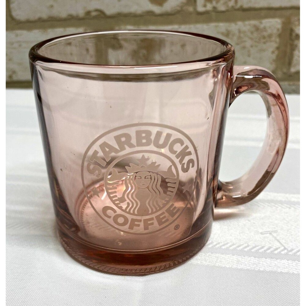 Starbucks Pink Tint Glass Mug Coffee & Tea Theme 12oz Cup Made in USA